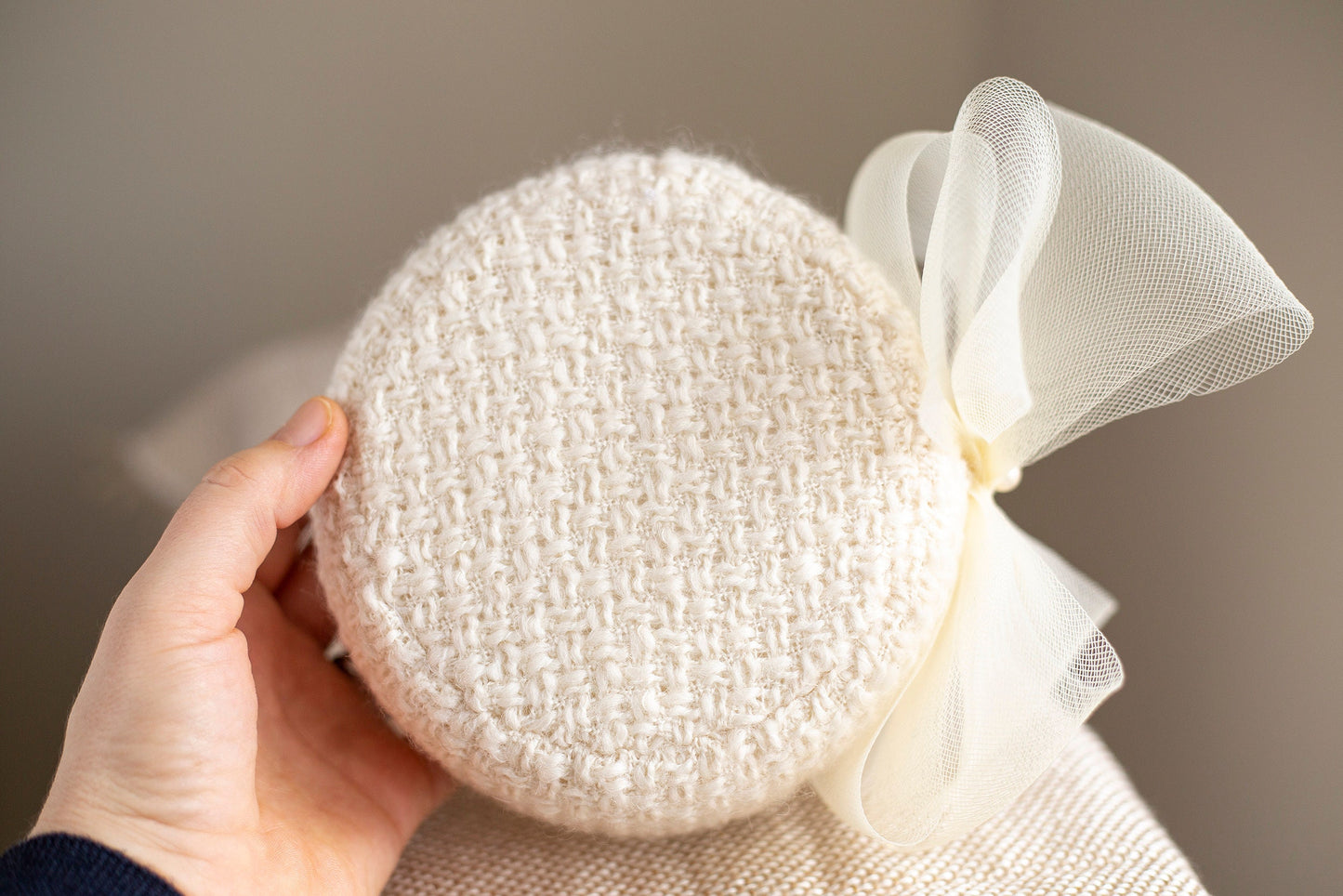 Bridal Wool Tweed Pillbox Hat: Cream Flower & Pearls Winter Wedding