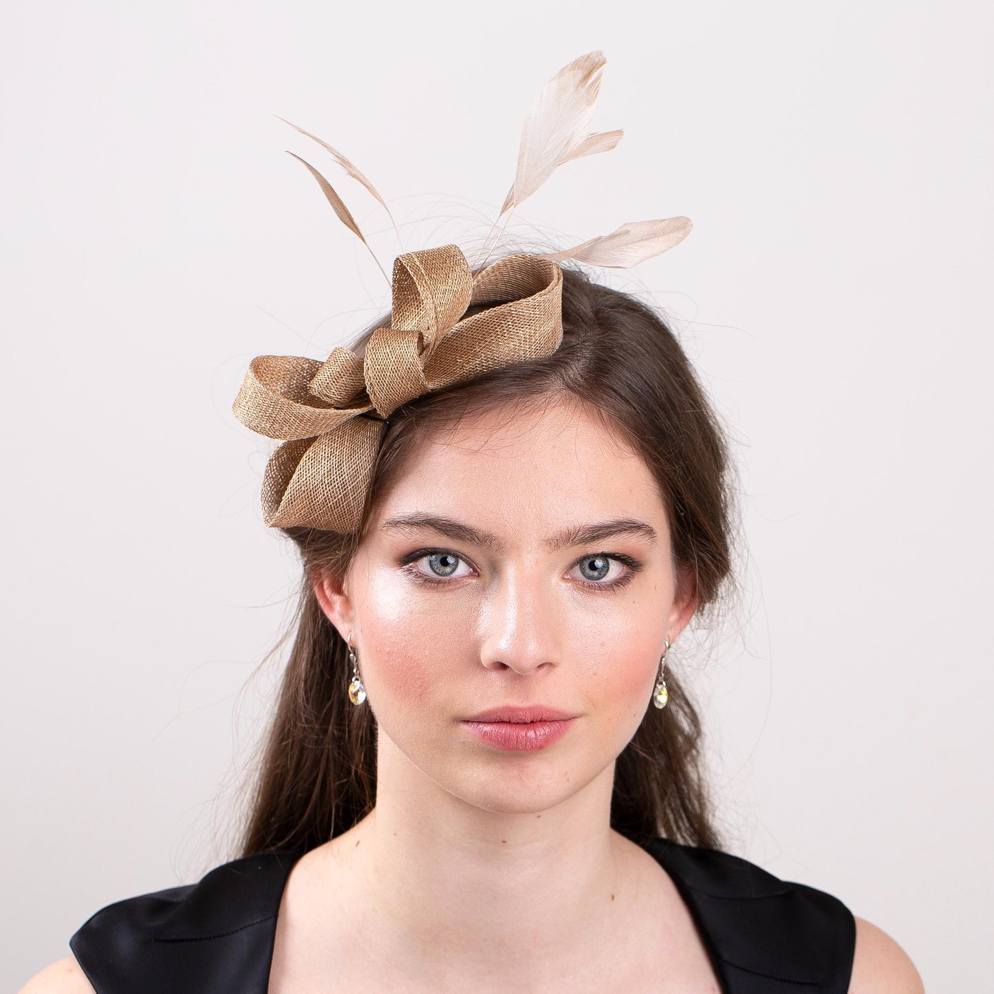 Gold Bow Fascinator, Feathered Wedding Headpiece