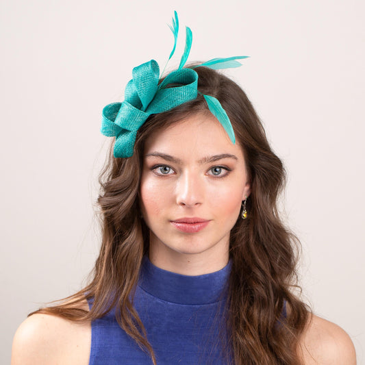 Jade Green Bow Fascinator Feather Wedding Guest Headpiece, Formal Occasion Womens Fascinator