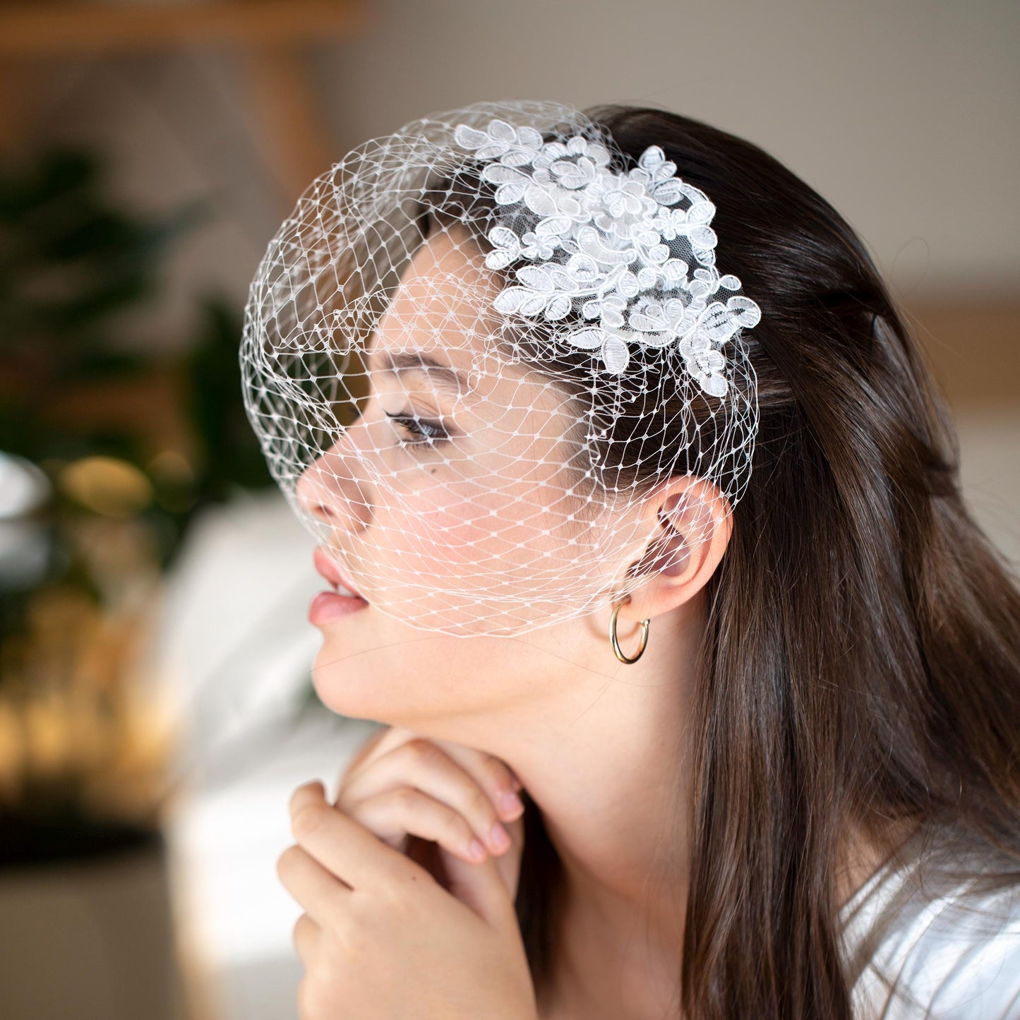 Floral Lace Birdcage Veil: White Vintage-Inspired Wedding Veil
