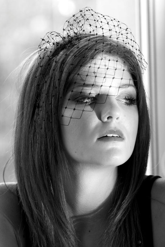 Black French Birdcage Veil, Vintage Chic Party or Funeral Netting Veil, Black Hair Accessory