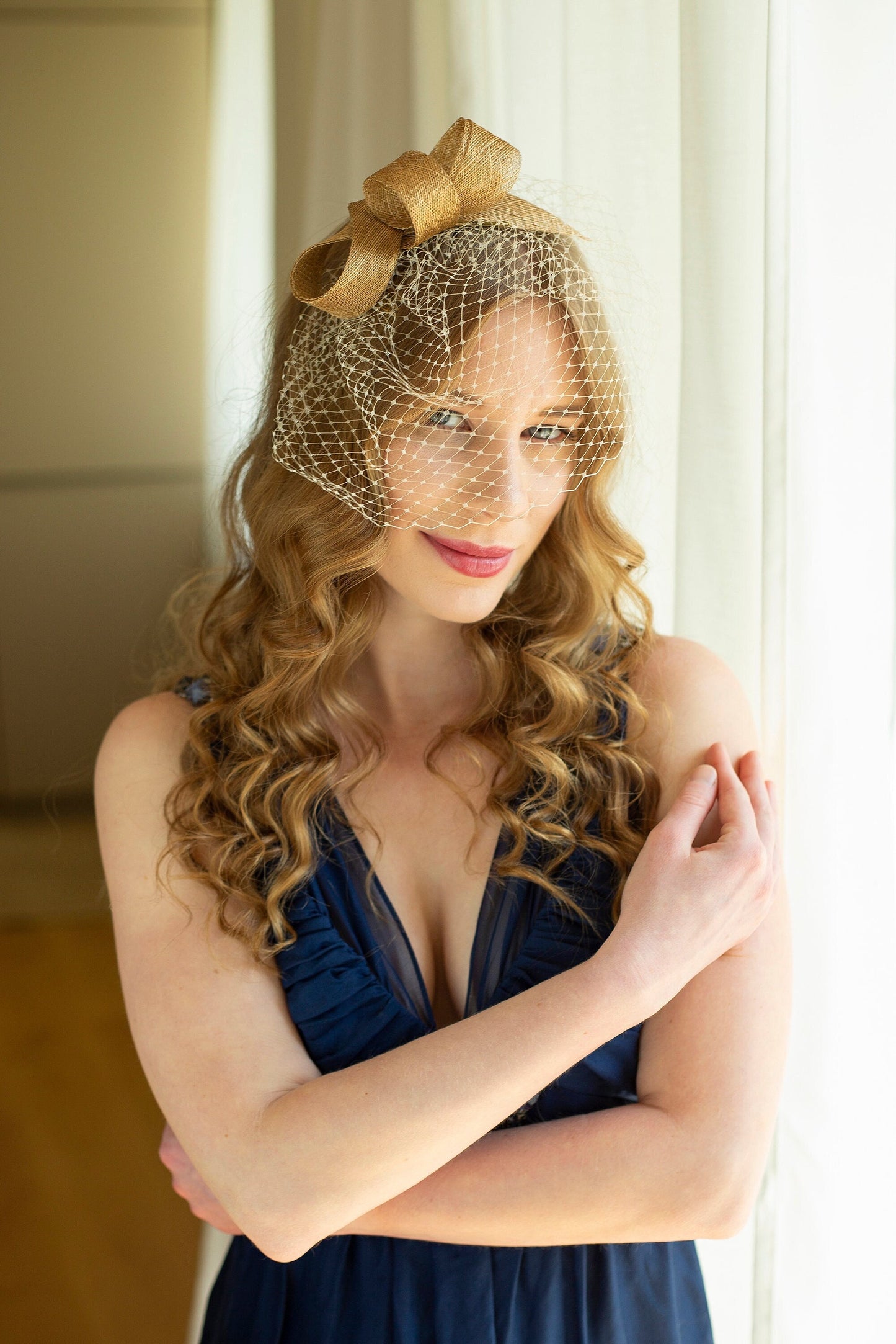 Understated women fascinator with matching birdcage, wedding guest headpiece in various colours