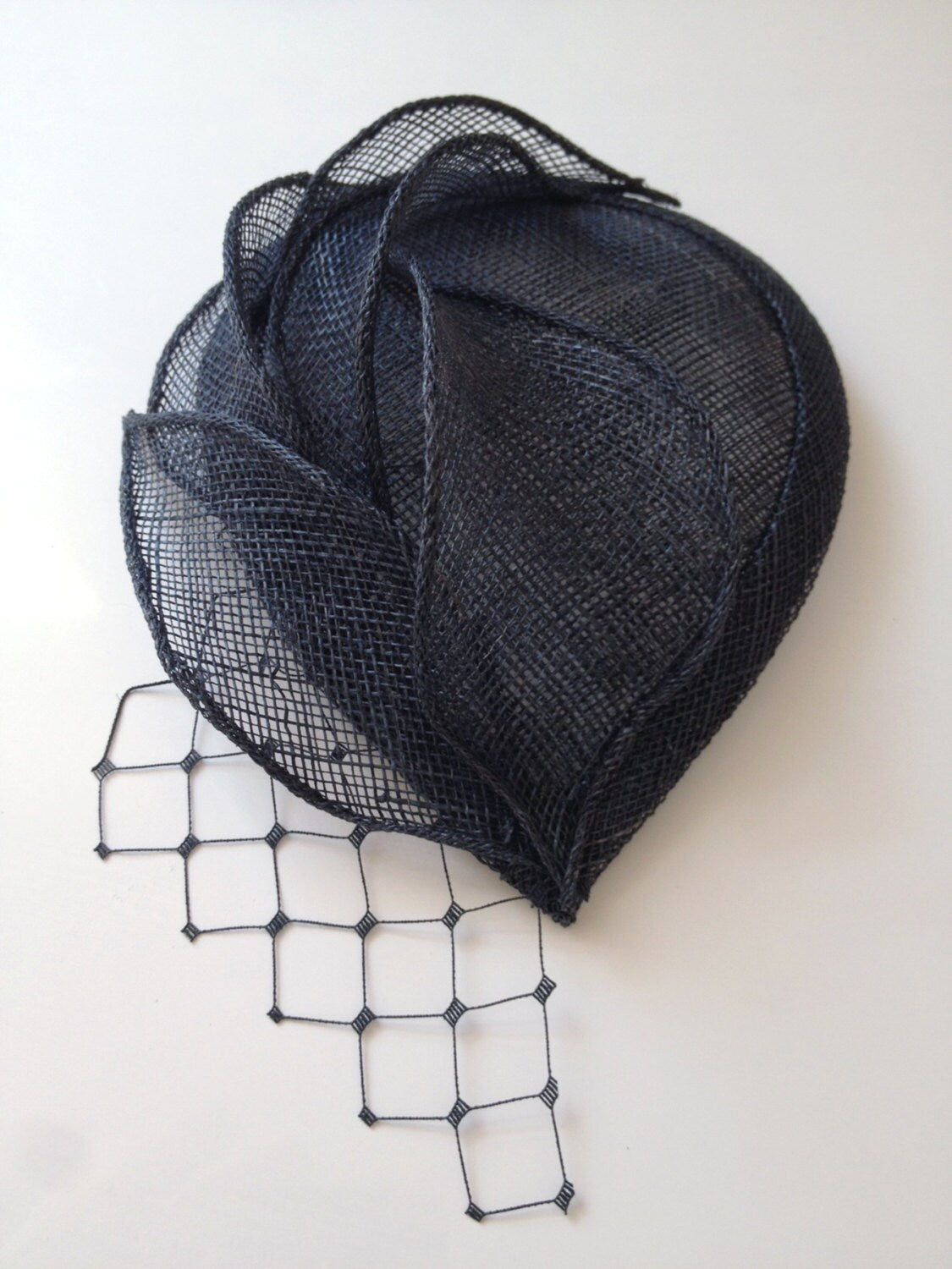 Black Sinamay Wedding Hat: Veiled Bridal Headpiece