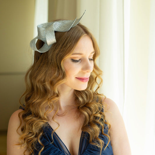 Metallic Silver Sinamay Fascinator, Wedding Guest Headpiece