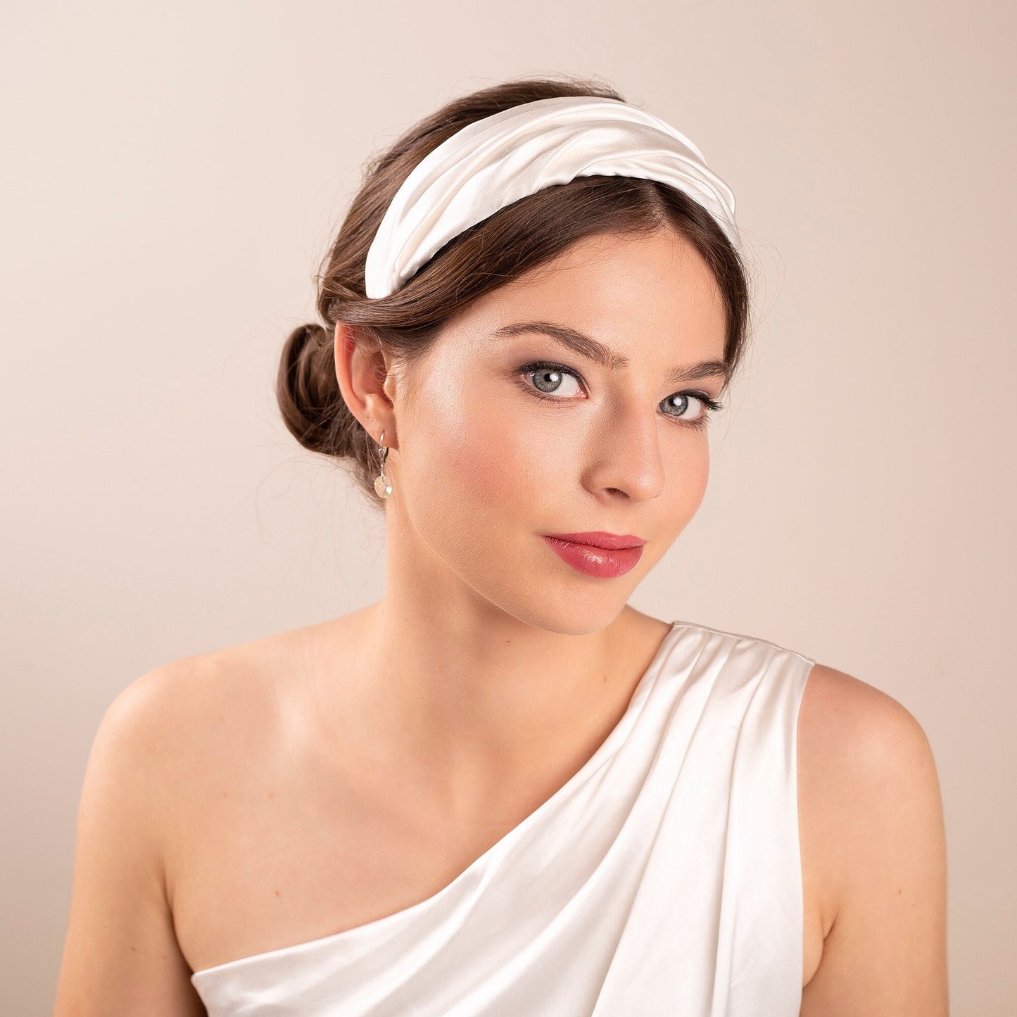 Ivory Ruched Silk Satin Bridal Headband, Vintage Wedding Headpiece