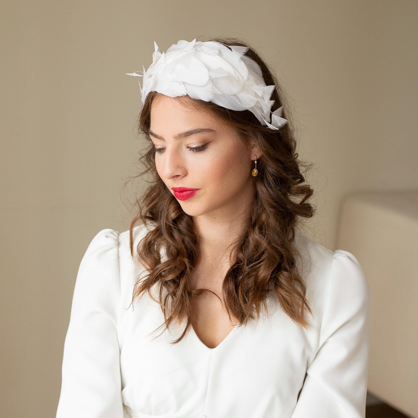 Bridal Feather Headband: White Goose Feather Headpiece
