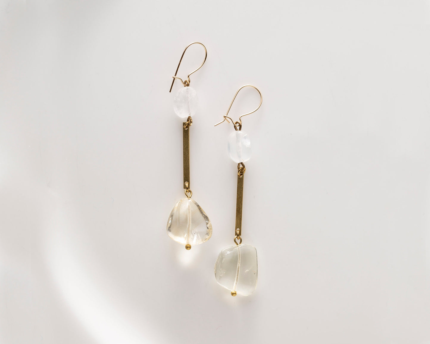 Citrine & Quartz Drop Earrings: 14k Gold Filled, Hand Cut
