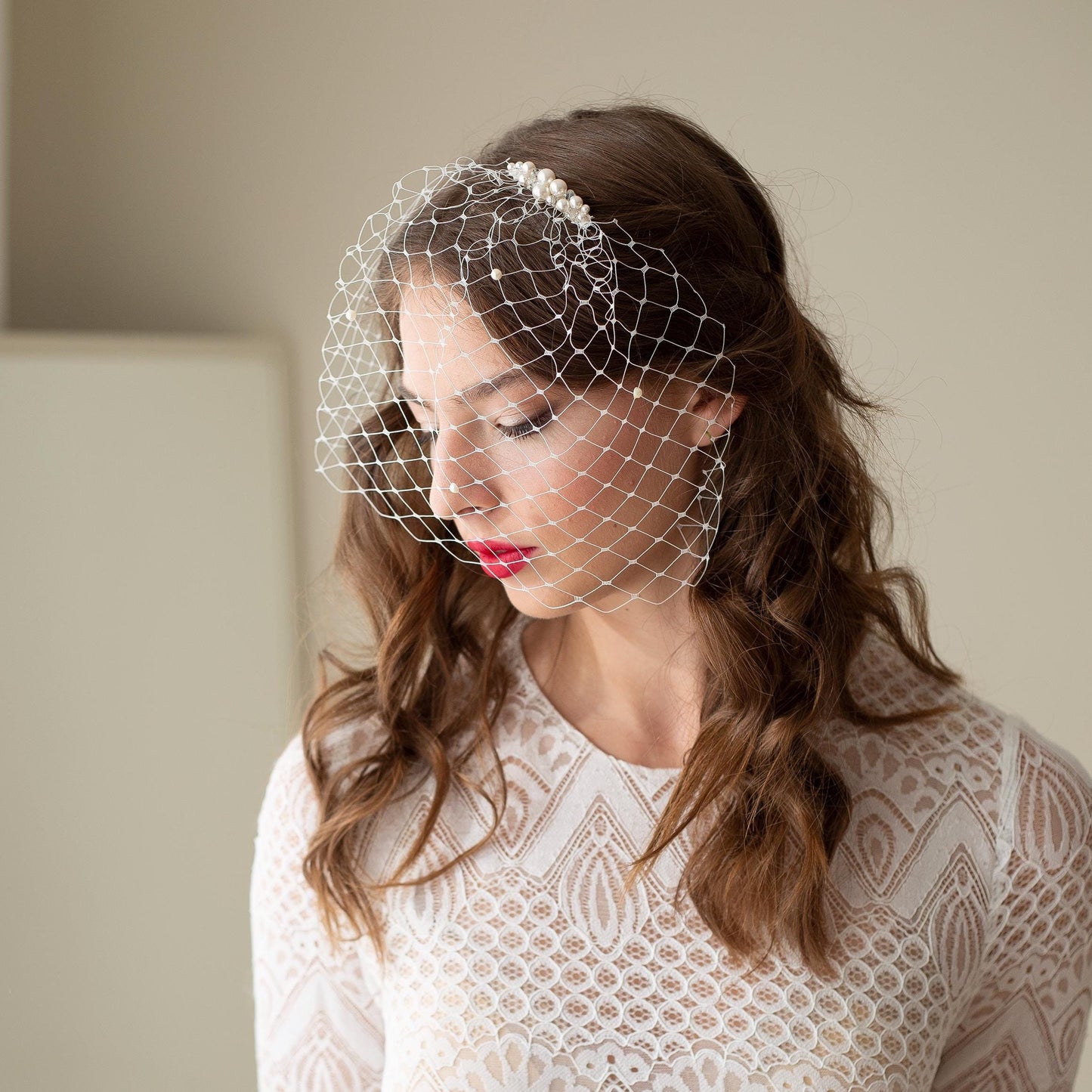 Pearl Birdcage Wedding Veil: Swarovski Crystal Beaded Bridal Veil