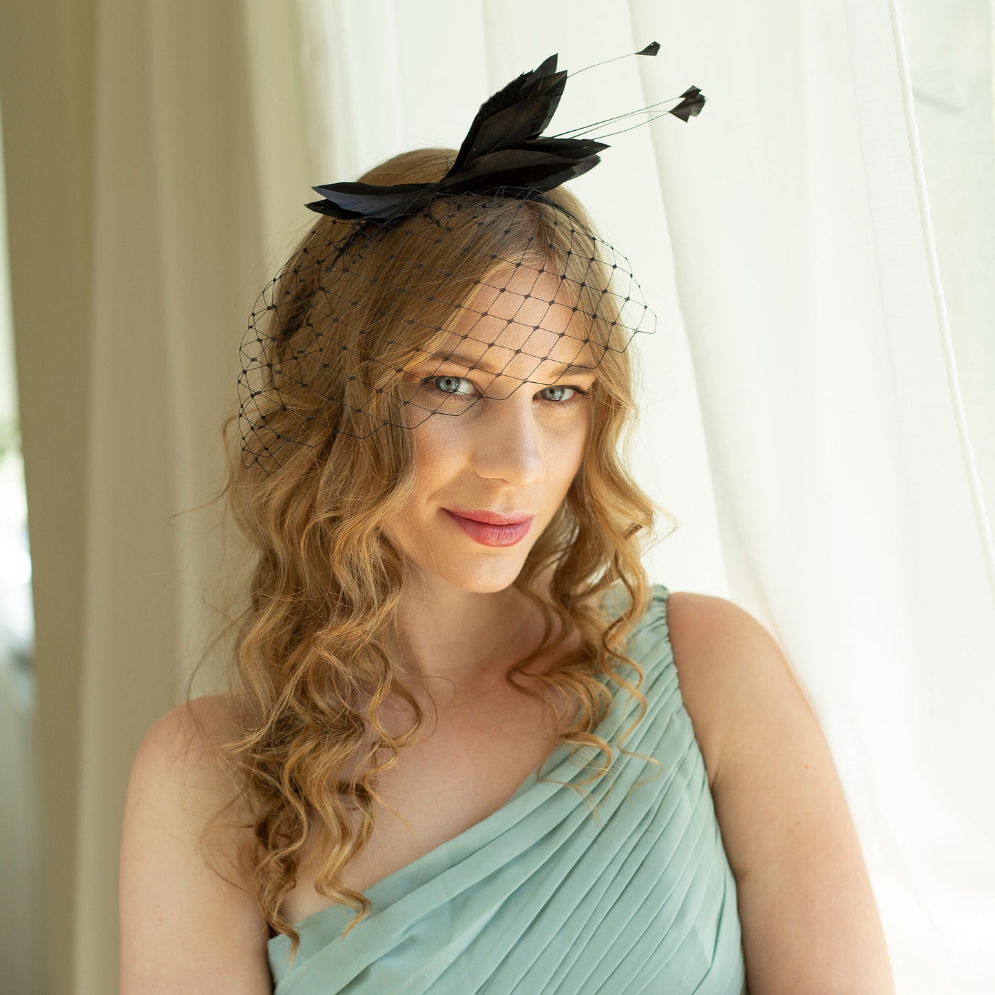 Black Feather Birdcage Veil Fascinator, Wedding Guest Headpiece