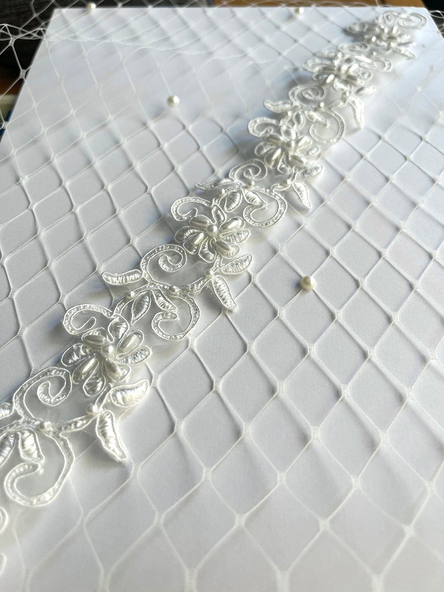 Civil Wedding Lace and Pearl Veil with Pearl Beaded Lace Short Bridal Veil Scattered Pearl Veil Pearl-Adorned Veil City Hall Wedding Veil