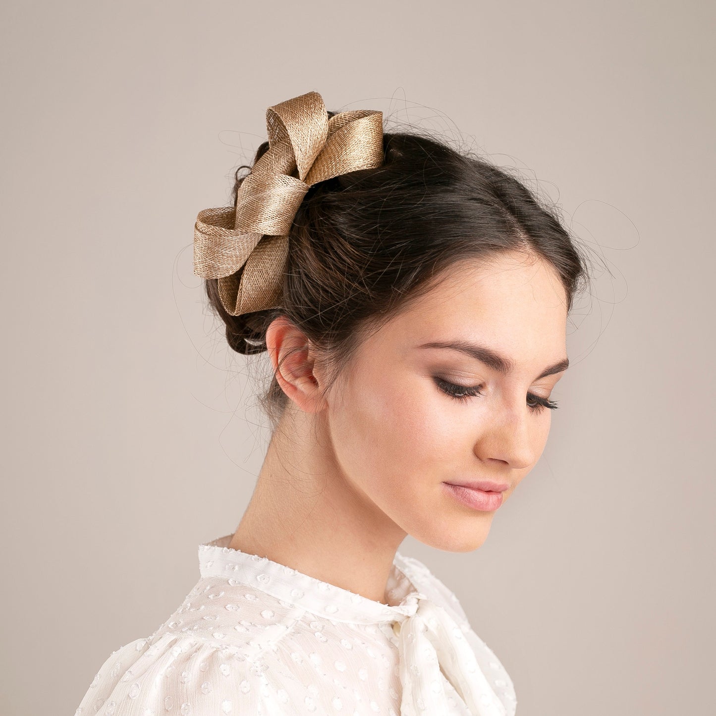 Gold Bow Fascinator: Minimalist Wedding Guest Headpiece in custom colours on clip