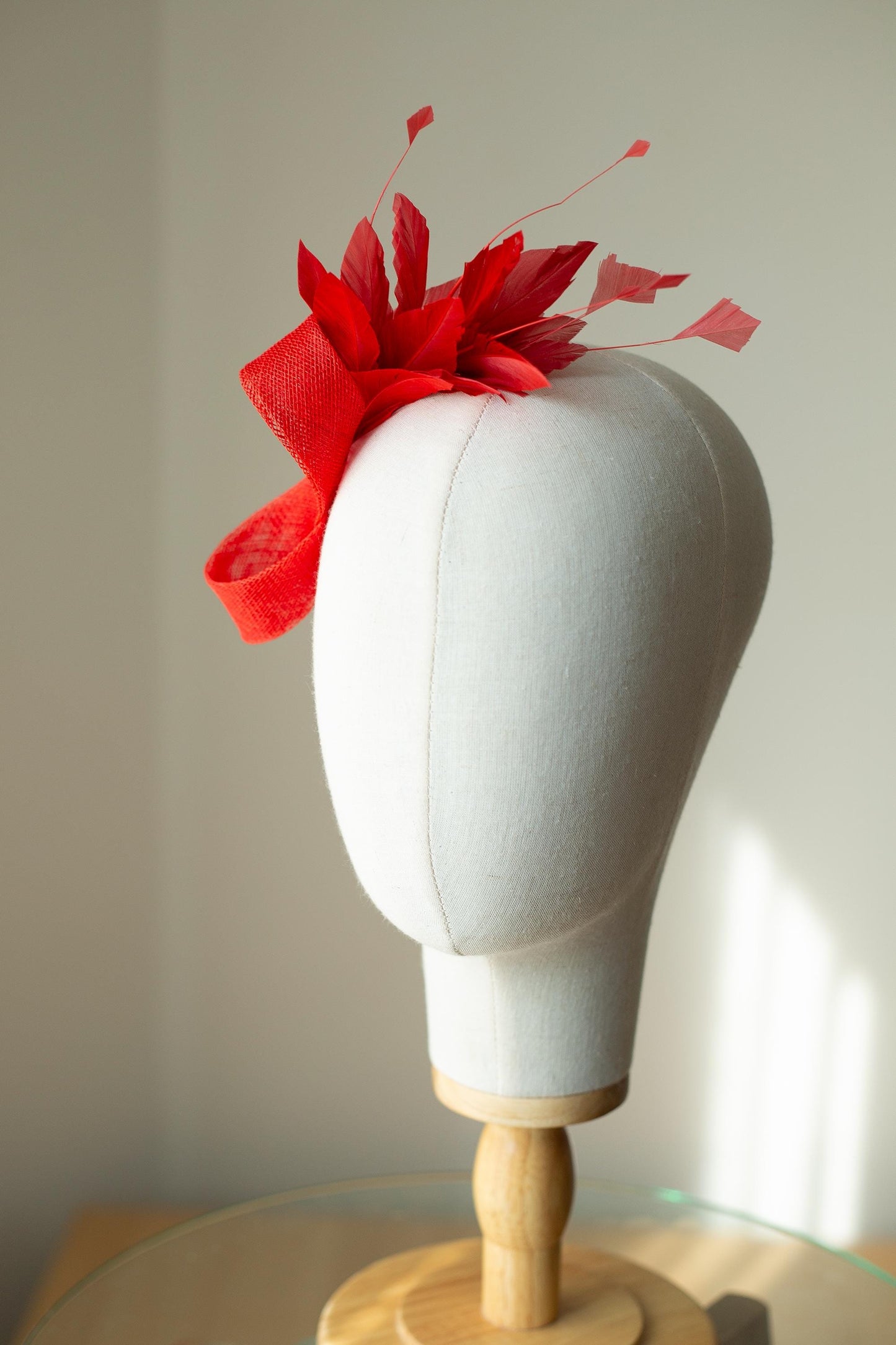 Poppy Red Feather Fascinator, Elegant Wedding Headpiece