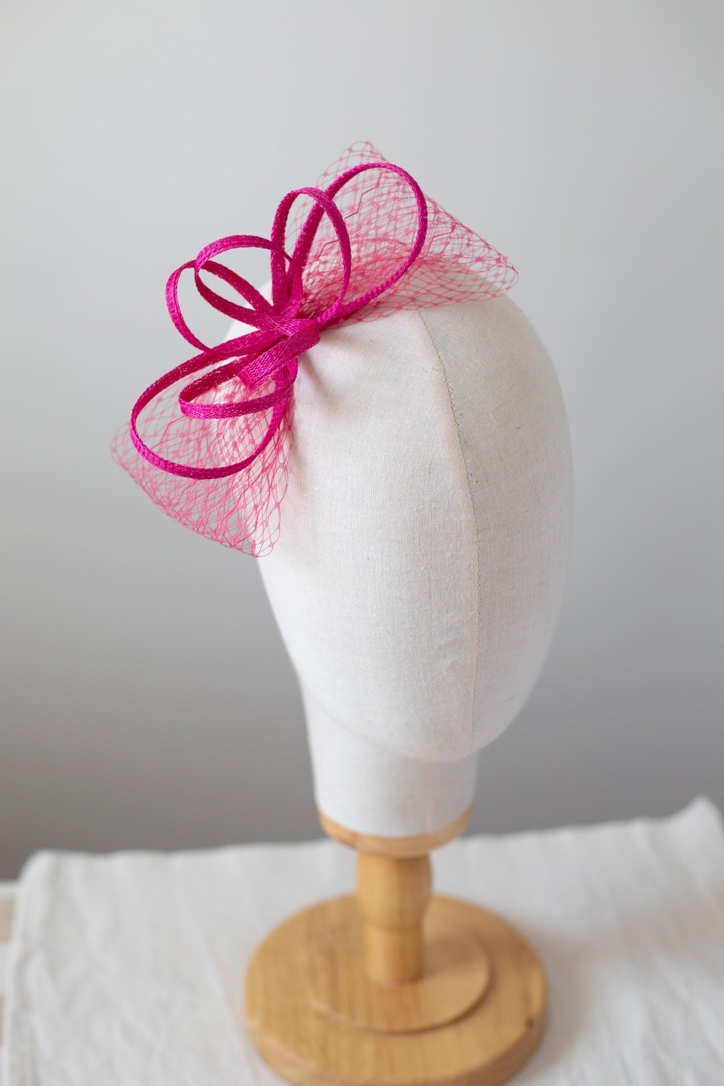 Hot Pink Fascinator: Sinamay Headpiece with Netting on a Clip