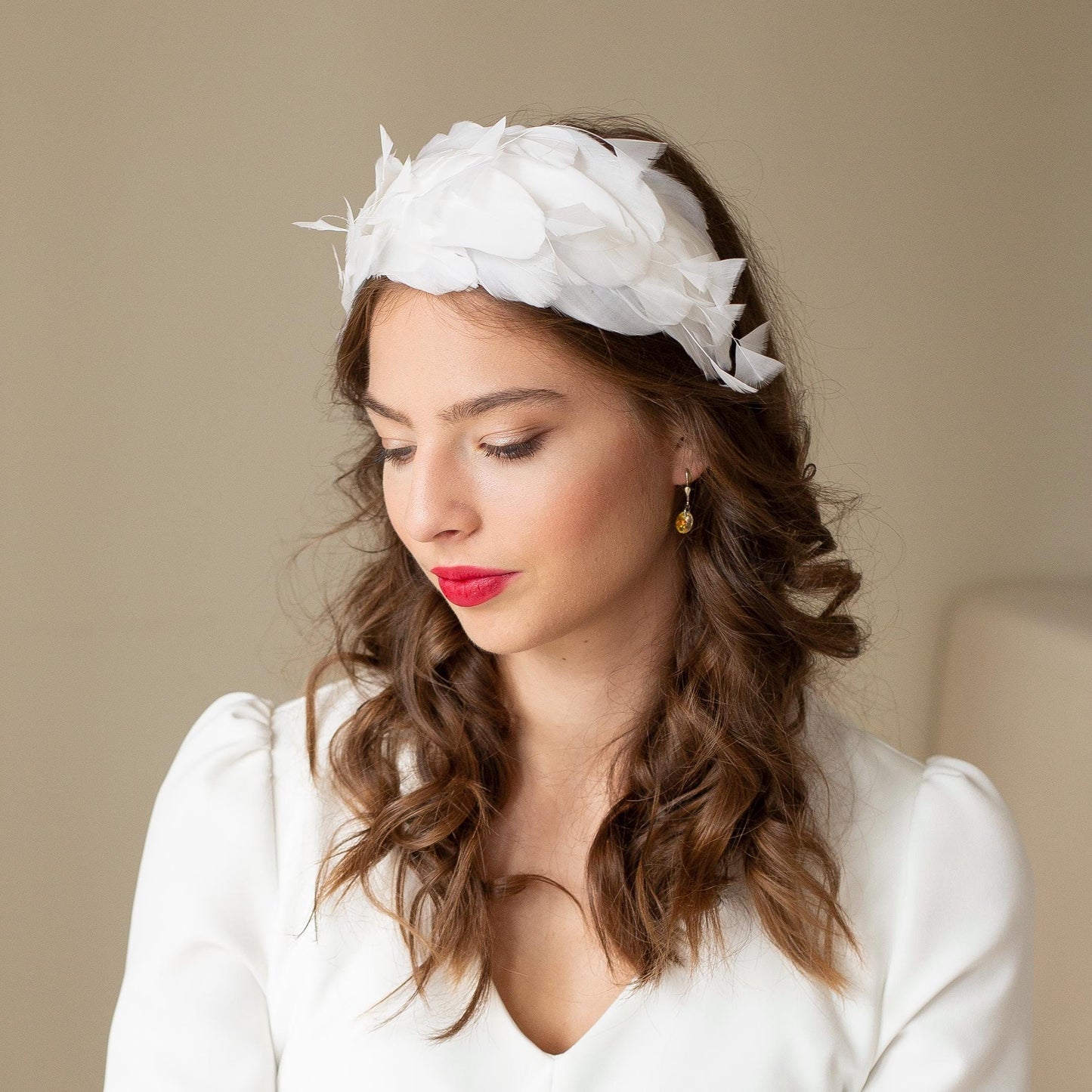 Bridal Feather Headband: White Goose Feather Headpiece