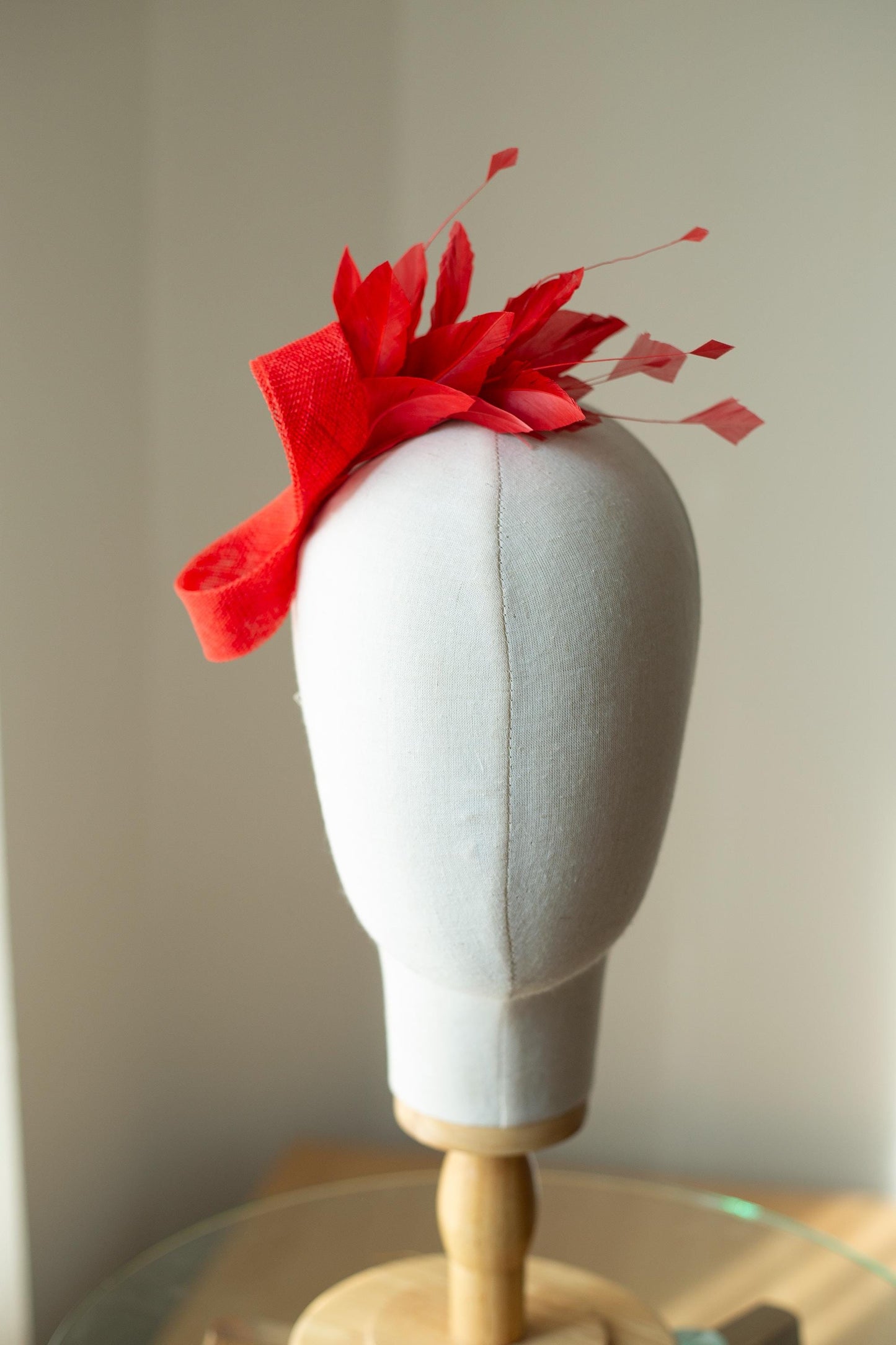 Poppy Red Feather Fascinator, Elegant Wedding Headpiece