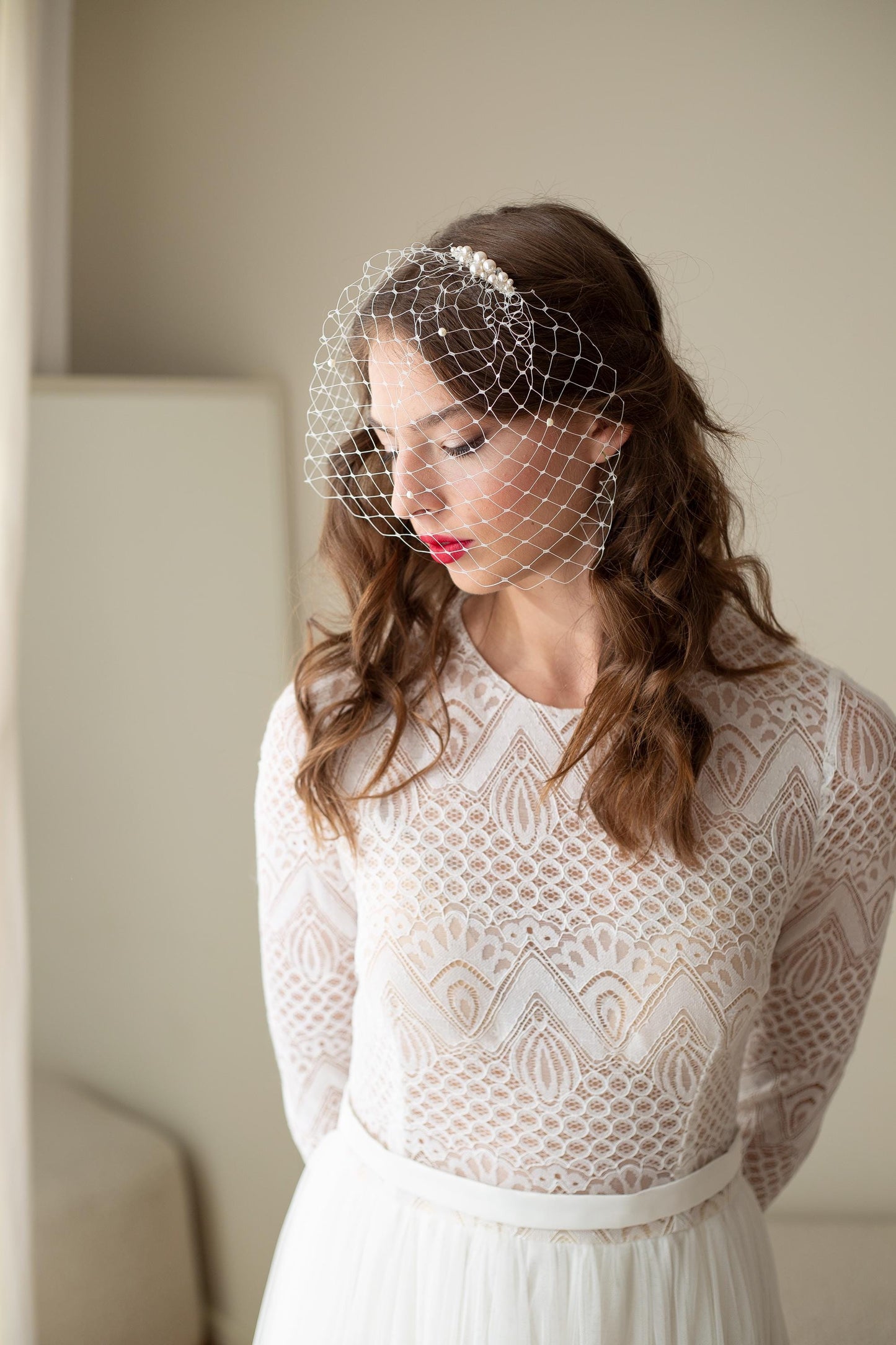 Pearl Birdcage Wedding Veil: Swarovski Crystal Beaded Bridal Veil