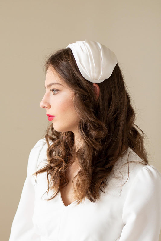 Antique style birdcage with silk satin half hat for a bride, bridal wide veiled headband, wedding millinery silk headpiece