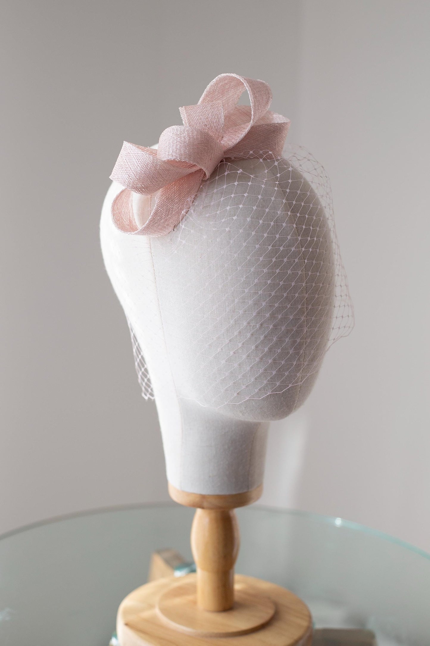 Light Pink Bow Fascinator: Wedding Birdcage Veil Headpiece