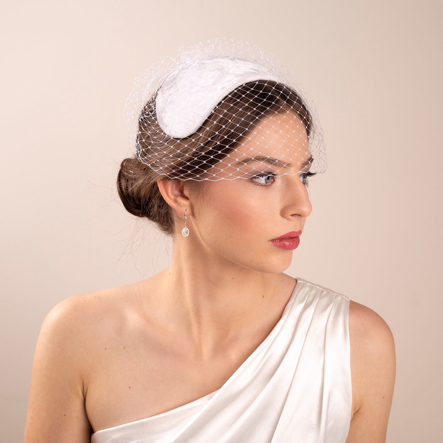 Velvet Wedding Cap Headpiece: Mid-Century Lace Birdcage Veil