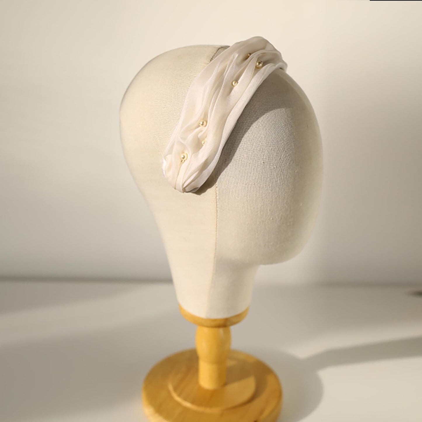 Ruched Silk Bridal Headband with scattered Pearls: Millinery Wedding Headpiece with Swarovski in Ivory, Old Hollywood Style Bride