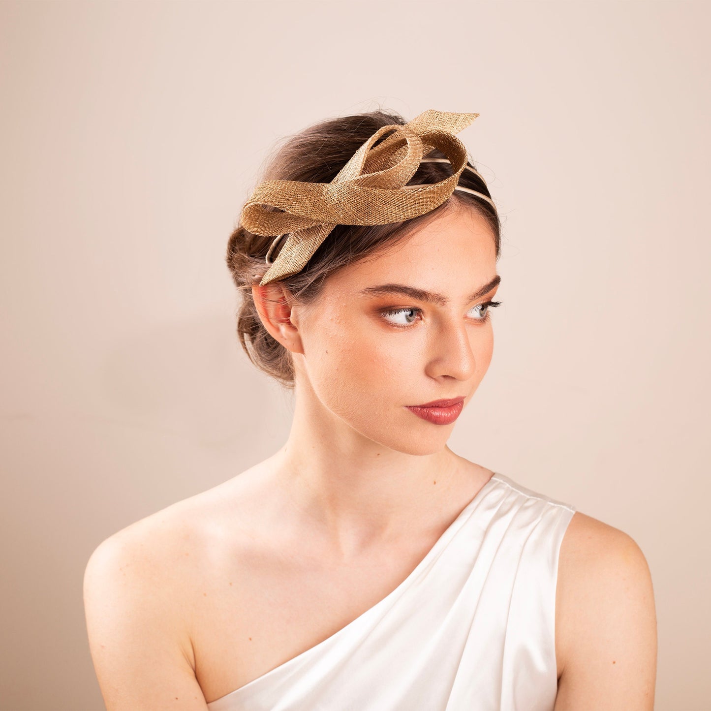 Gold Bow Fascinator Headband, Elegant Wedding Headpiece