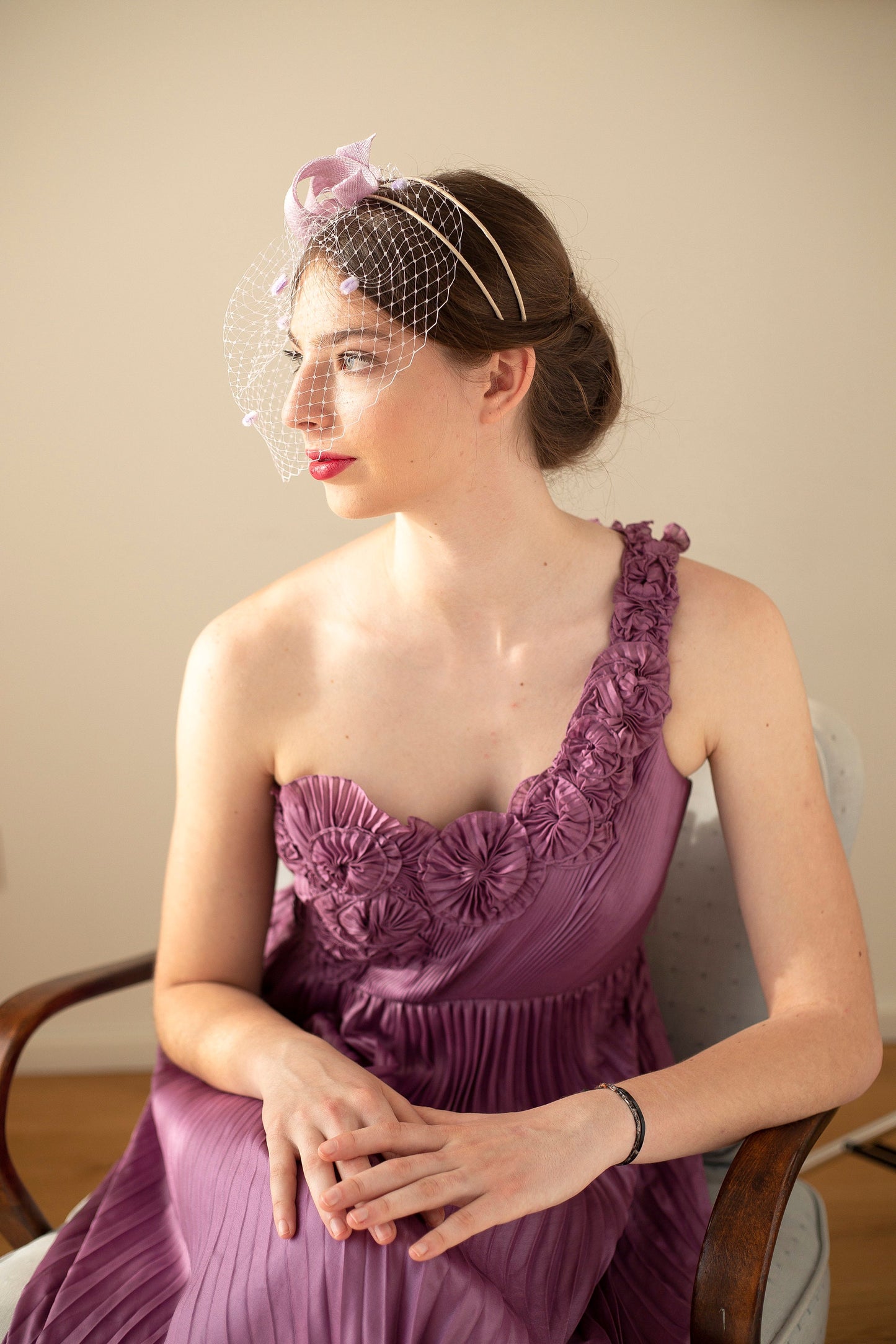 Lilac Wedding Fascinator: Evening Headpiece with Veil
