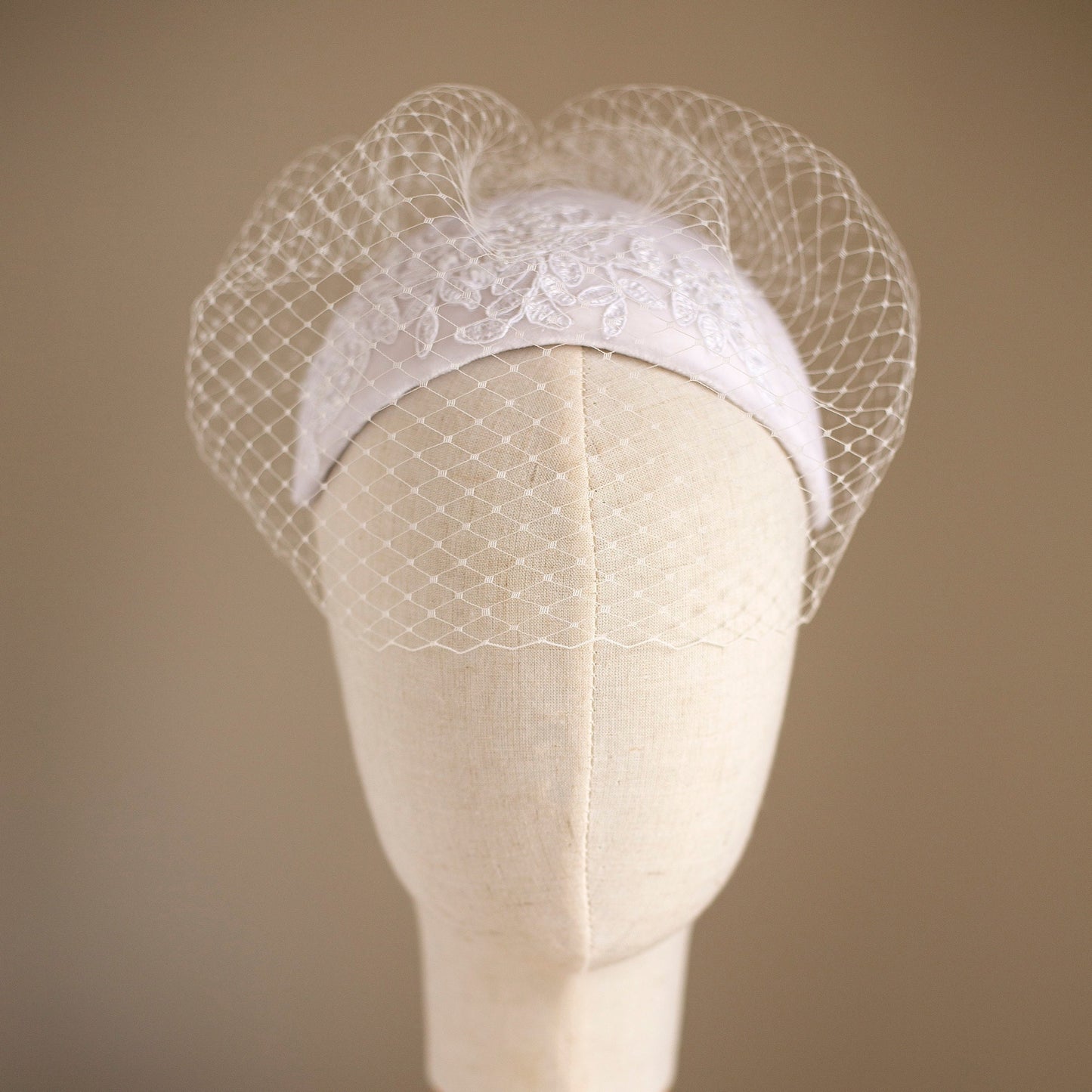 Bridal Juliet Cap: Silk Velvet Wedding Hat with Beaded Lace Birdcage Veil
