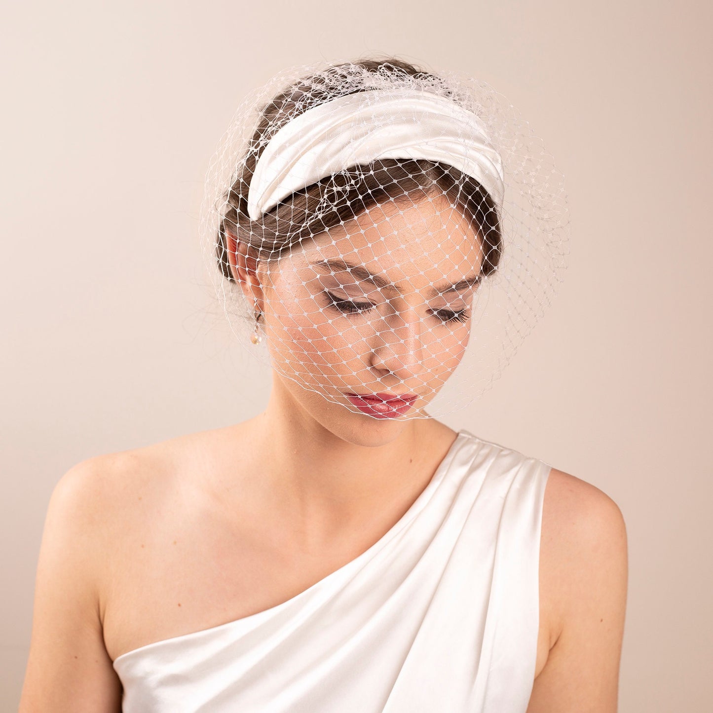 Ivory Ruched Silk Satin Bridal Headband, Vintage Wedding Headpiece