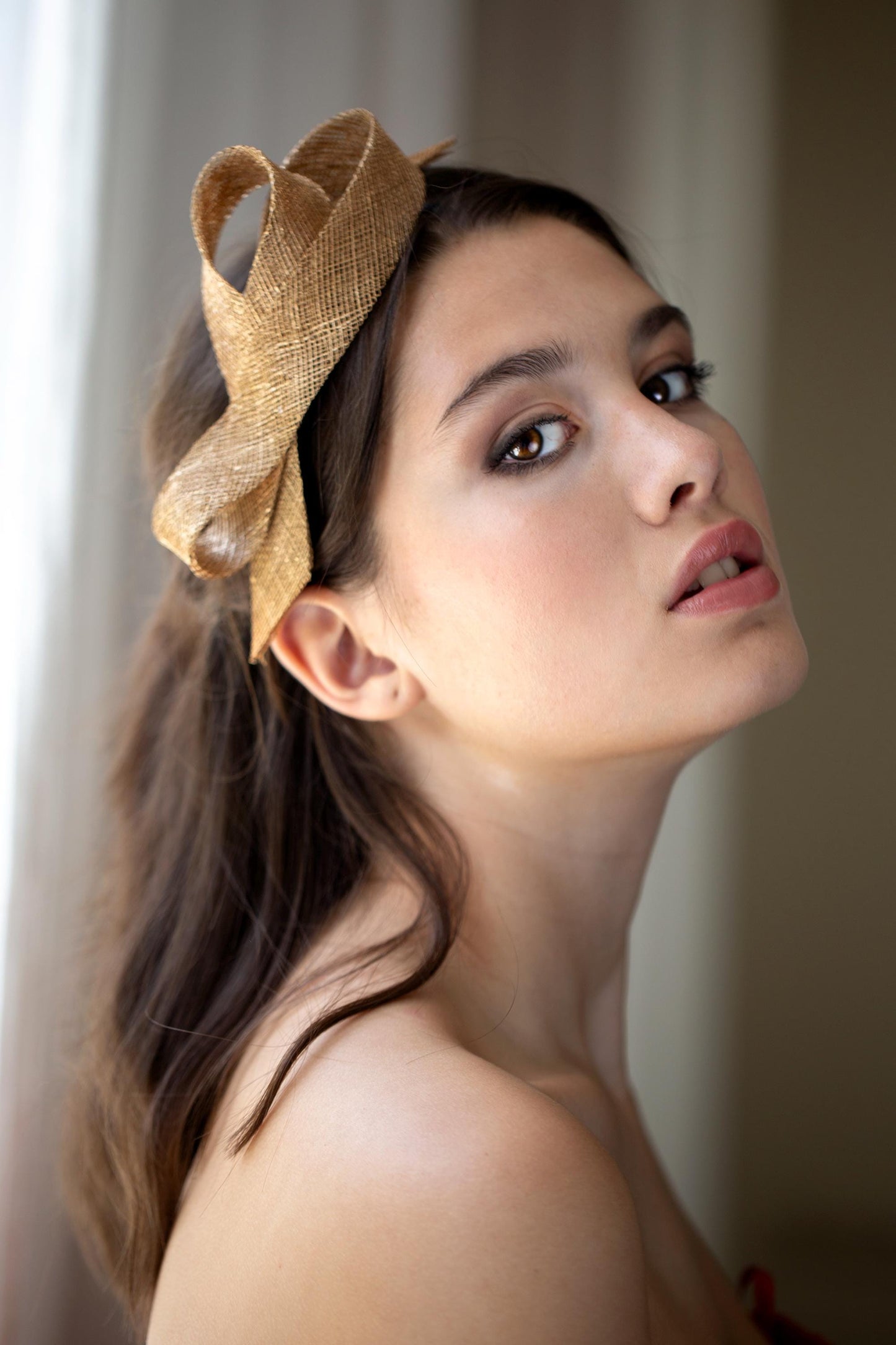 Gold Wedding Fascinator: Minimalist Millinery Headpiece for Races
