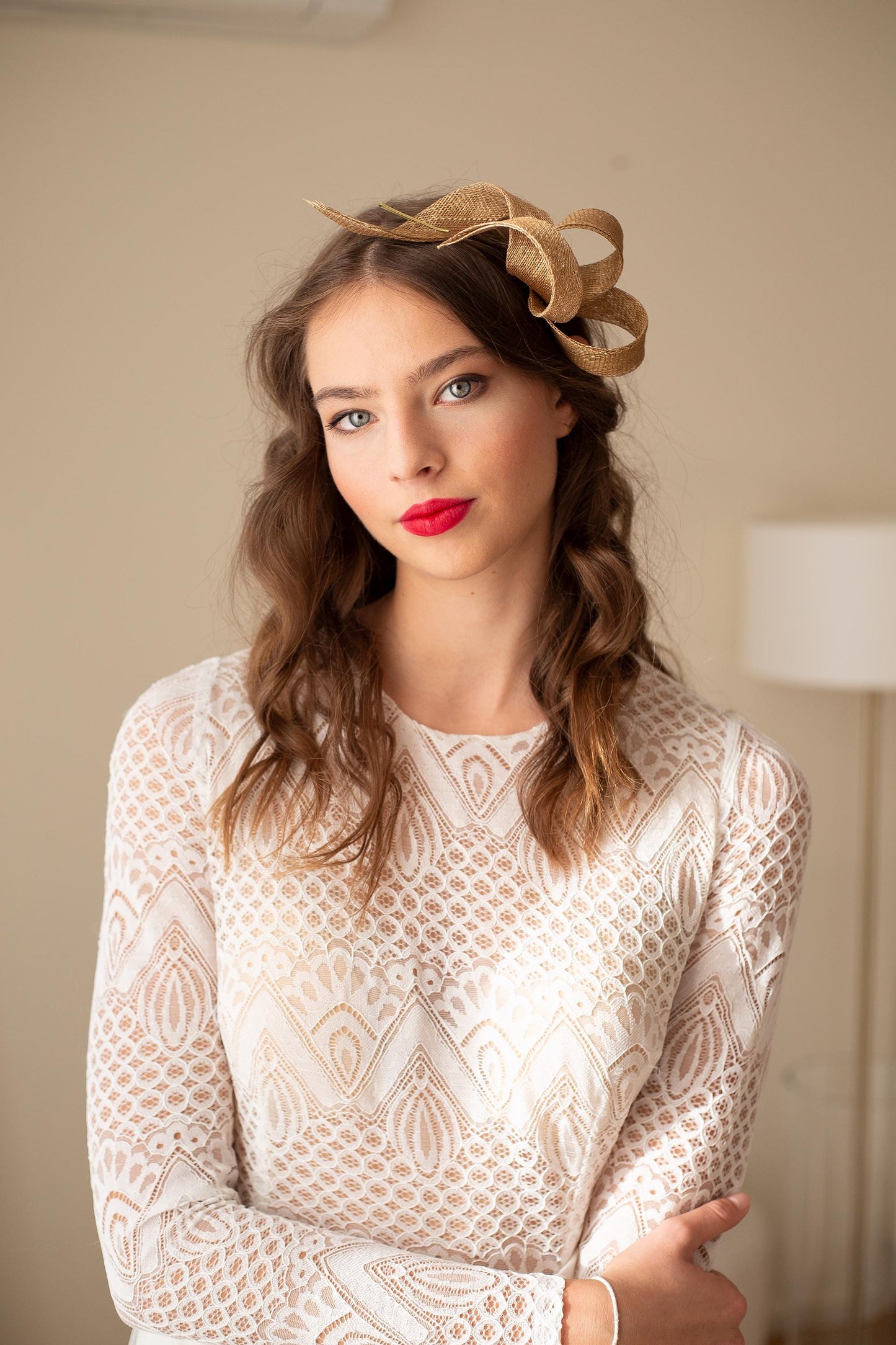 Gold Swirl Fascinator Headband, Sculptural Wedding Headpiece