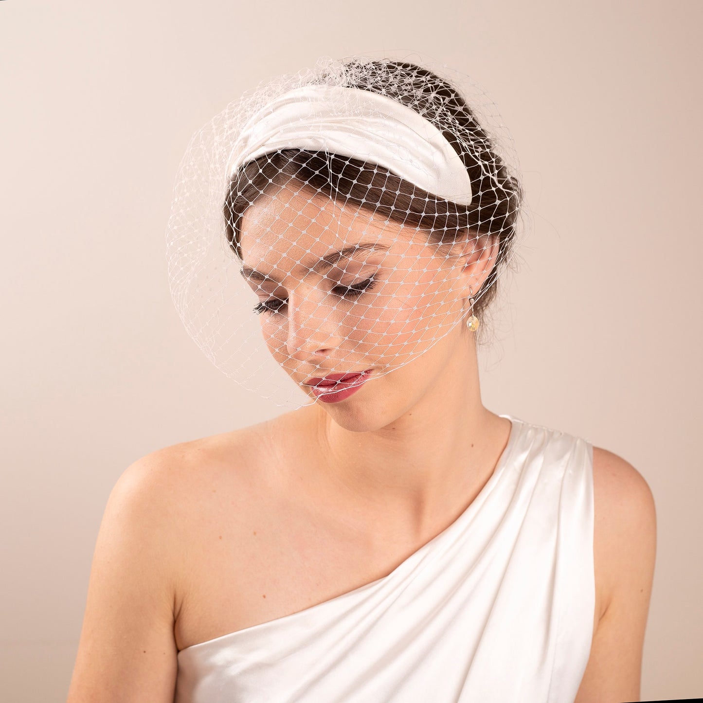 Ivory Ruched Silk Satin Bridal Headband, Vintage Wedding Headpiece