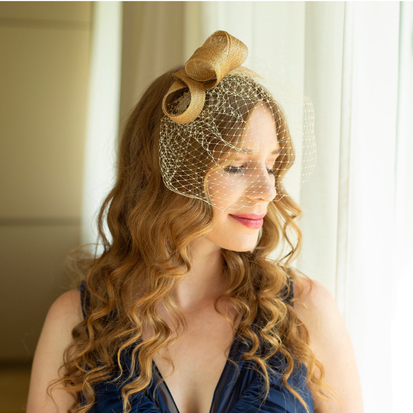 Understated women fascinator with matching birdcage, wedding guest headpiece in various colours