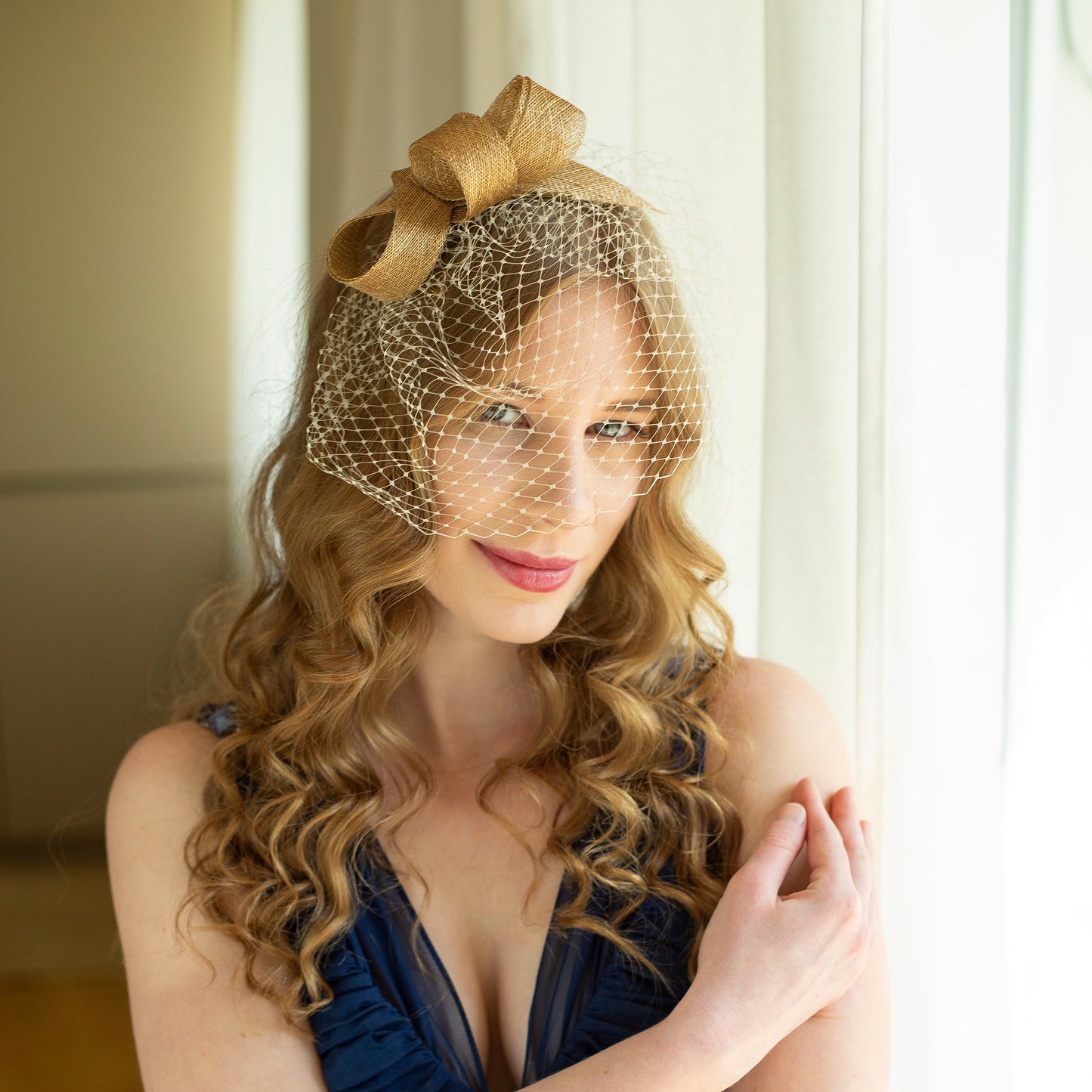 Understated women fascinator with matching birdcage, wedding guest headpiece in various colours