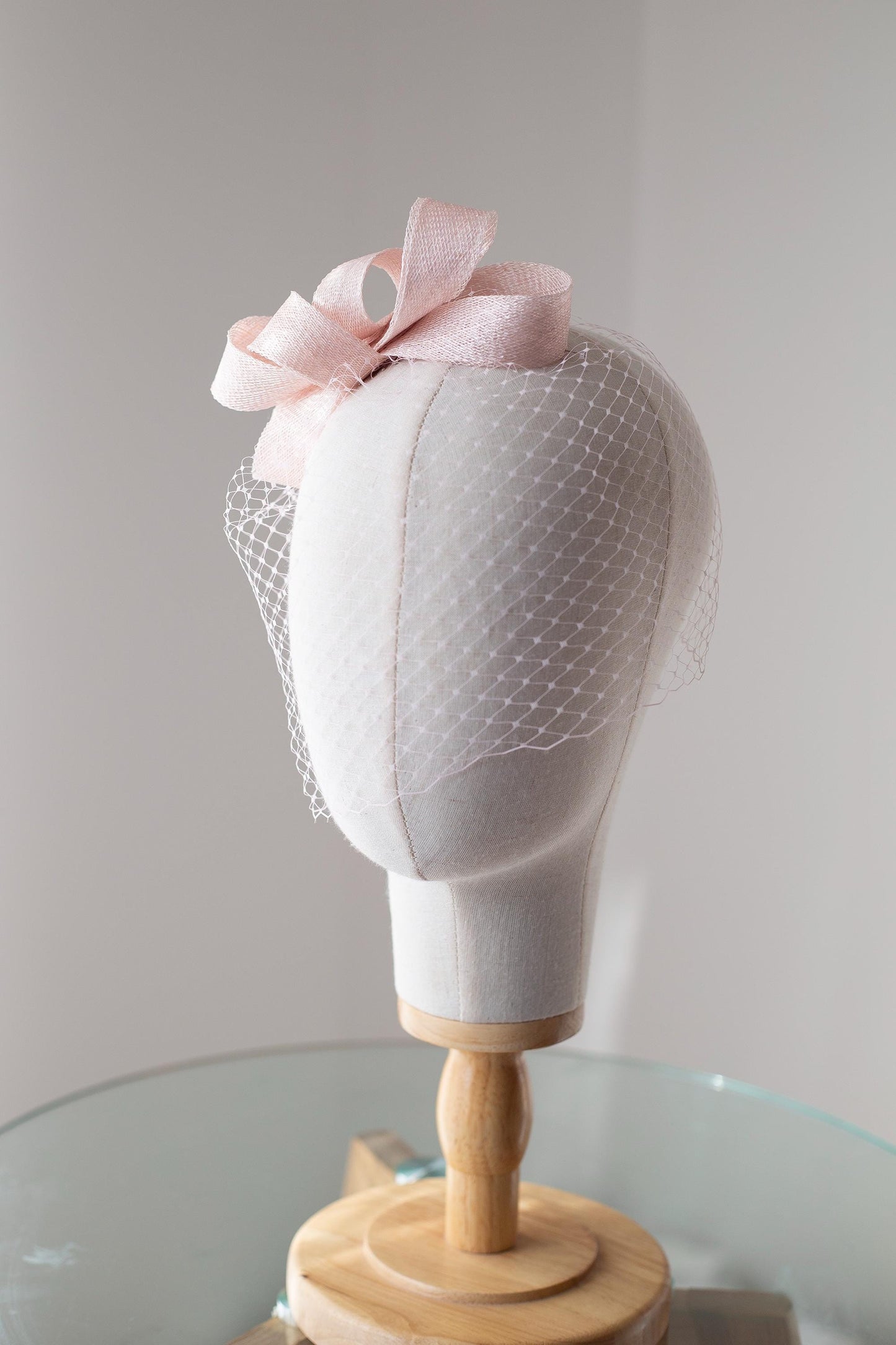 Light Pink Bow Fascinator: Wedding Birdcage Veil Headpiece