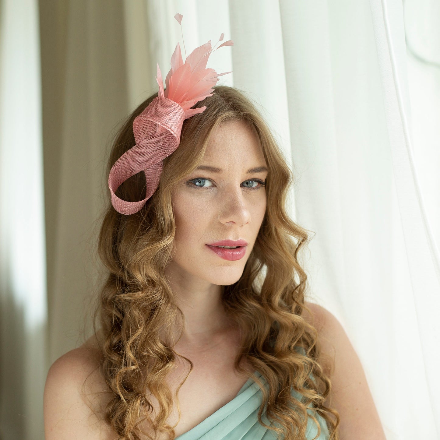 Dusky Pink Feather Fascinator: Wedding Guest Headpiece on a Clip