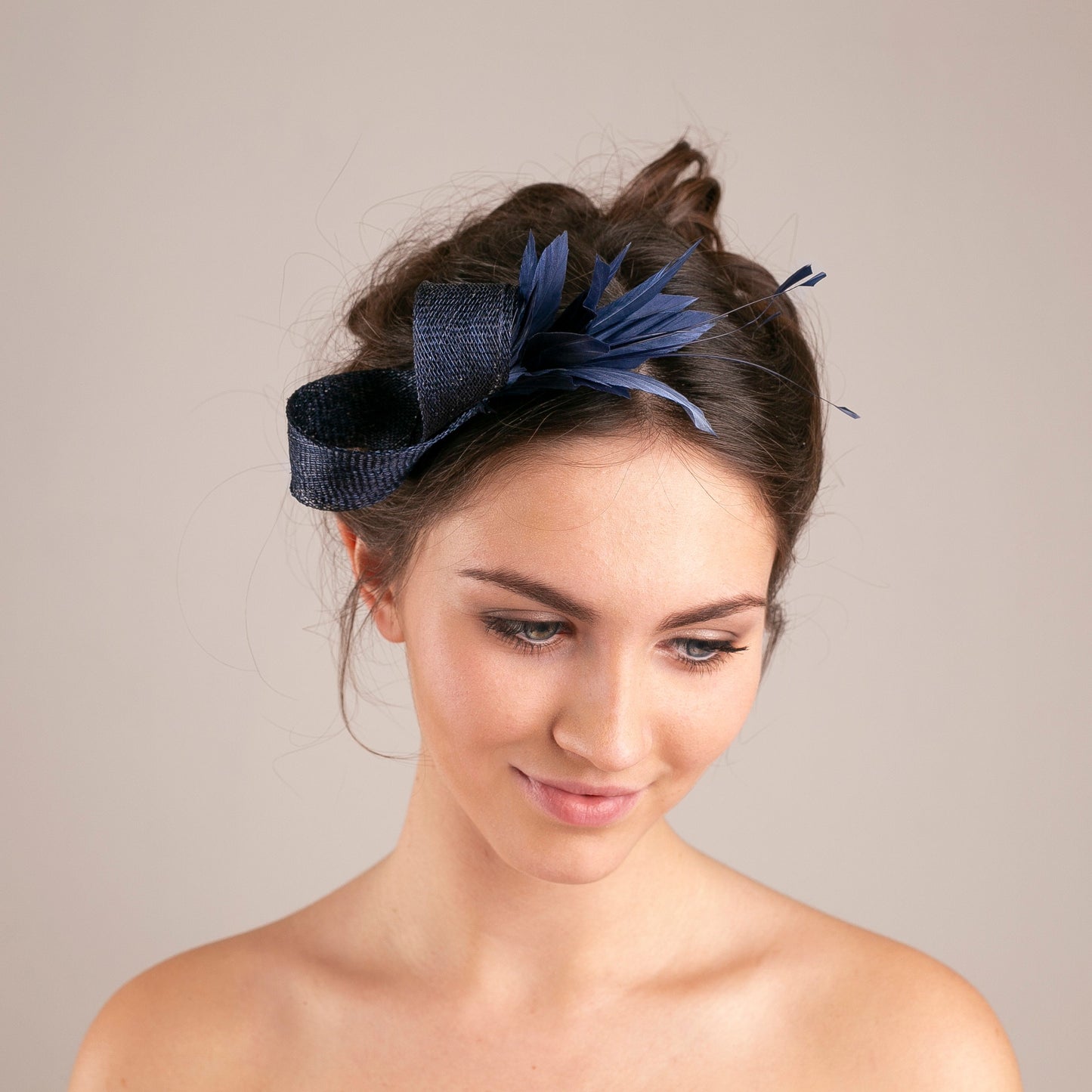 Navy Feather Fascinator, Elegant Wedding Guest Headpiece