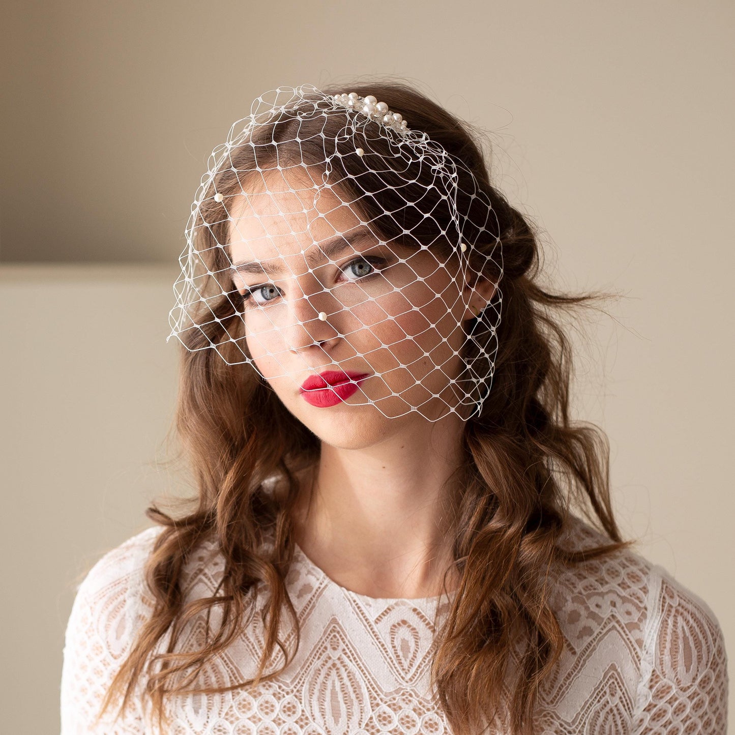 Pearl Birdcage Wedding Veil: Swarovski Crystal Beaded Bridal Veil