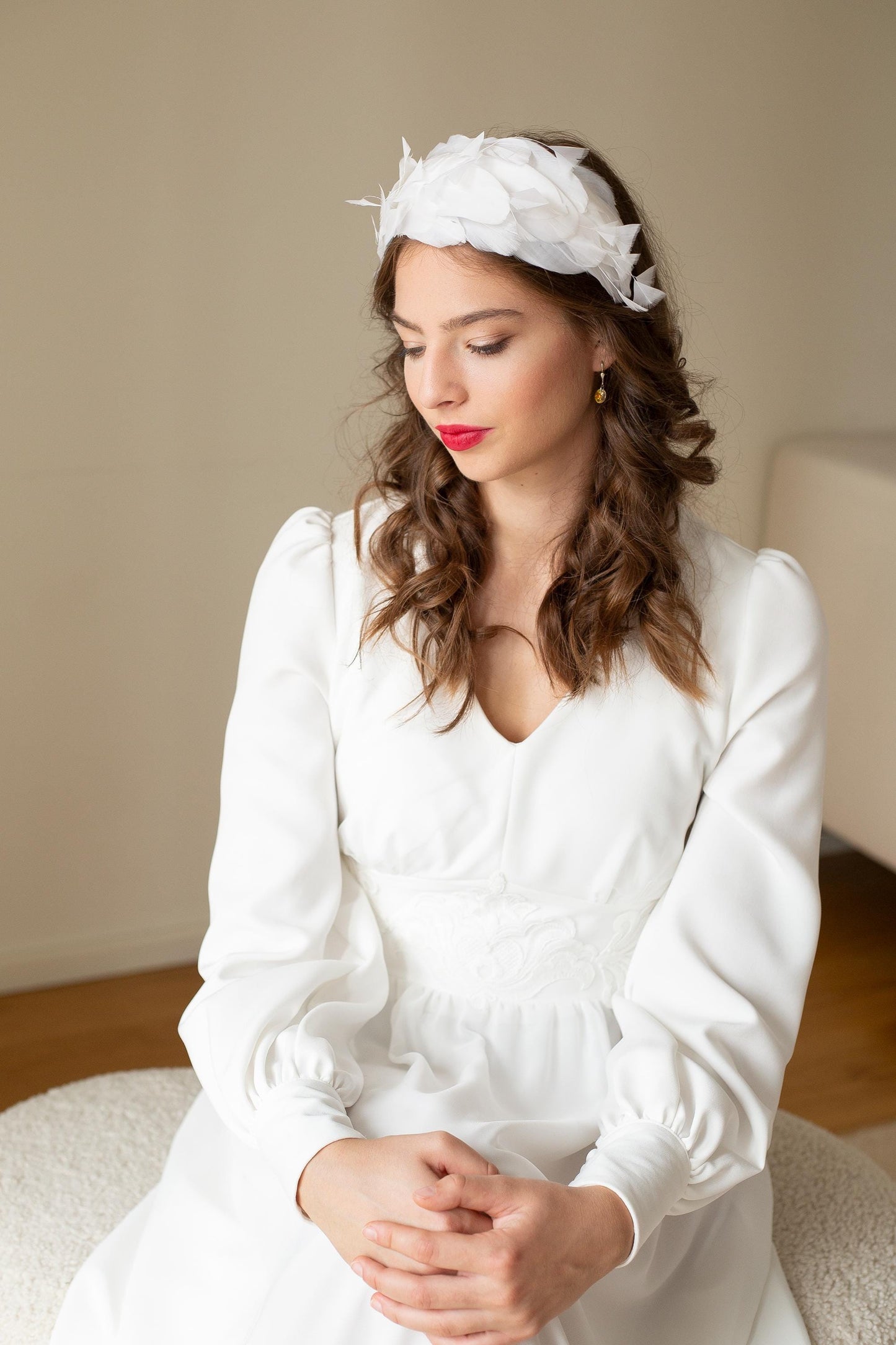 Bridal Feather Headband: White Goose Feather Headpiece