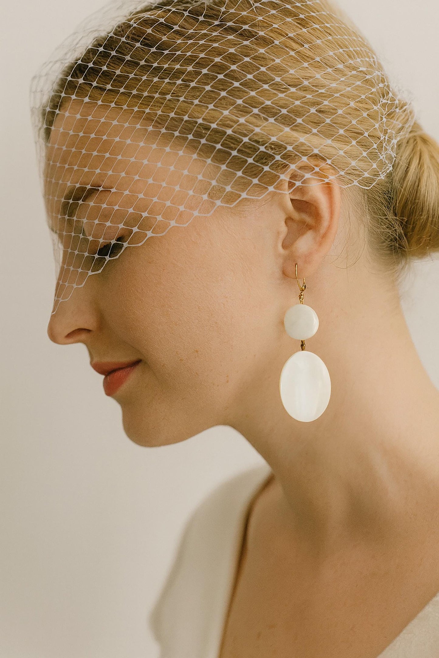 Mother-of-Pearl Drop Earrings: Hand Cut Gemstone, 14k Gold Filled