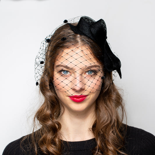Minimalist Black Bow Fascinator: Wedding Guest Hair Piece on Headband