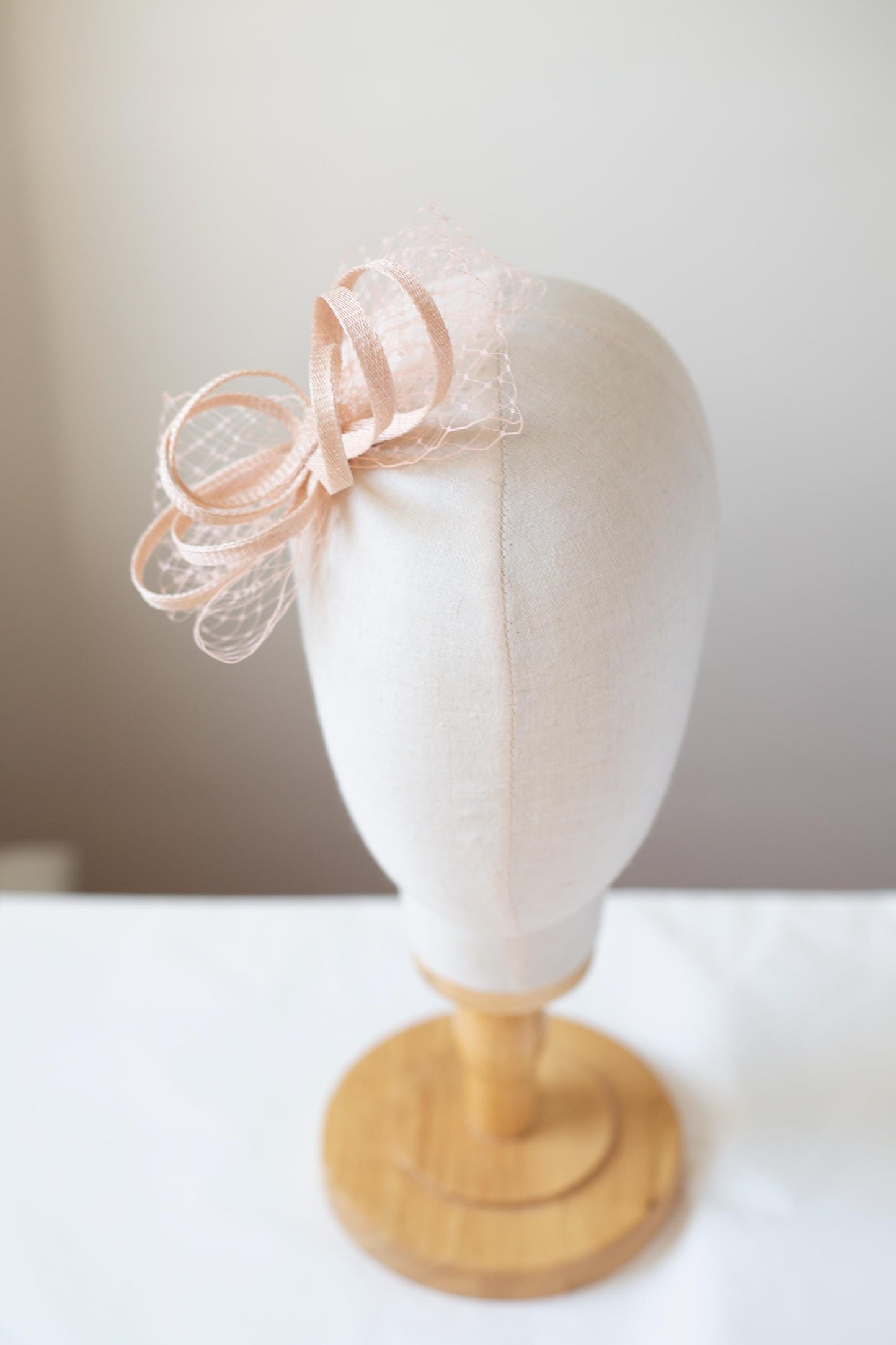 Blush Fascinator with Netting: Vintage-Inspired Wedding Headpiece