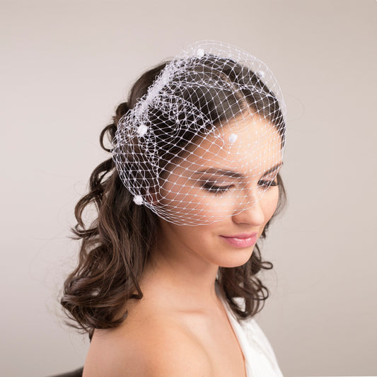 White Birdcage Veil: Dotted Bridal Blusher, French Wedding Veil