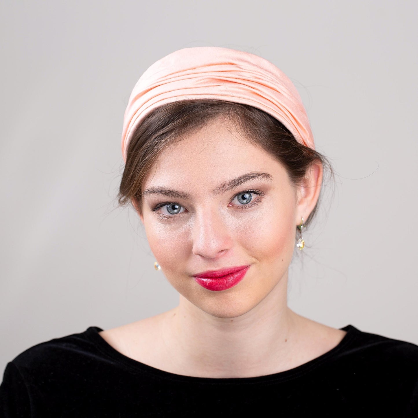 Salmon Pink Wide Headband Vintage Style Draped Silk Headpiece