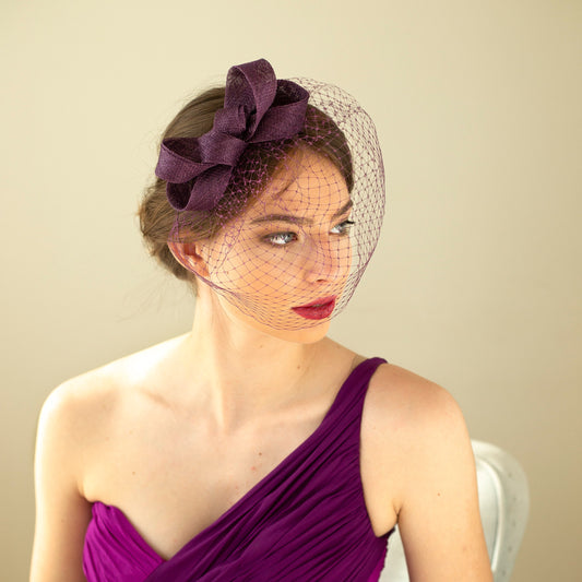 Bow Fascinator with Birdcage Netting Veil, Wedding Guest Headpiece Formal Occasion Accessory