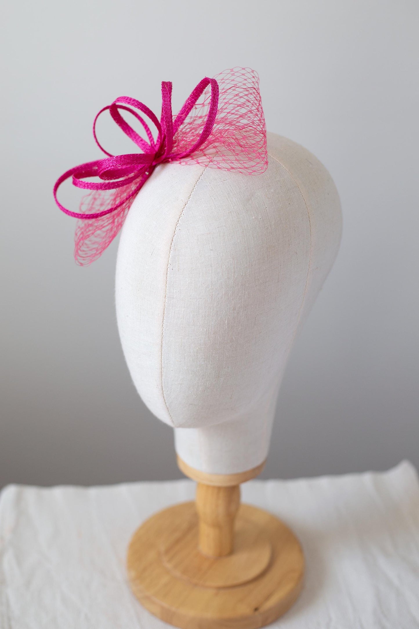 Hot Pink Fascinator: Sinamay Headpiece with Netting on a Clip