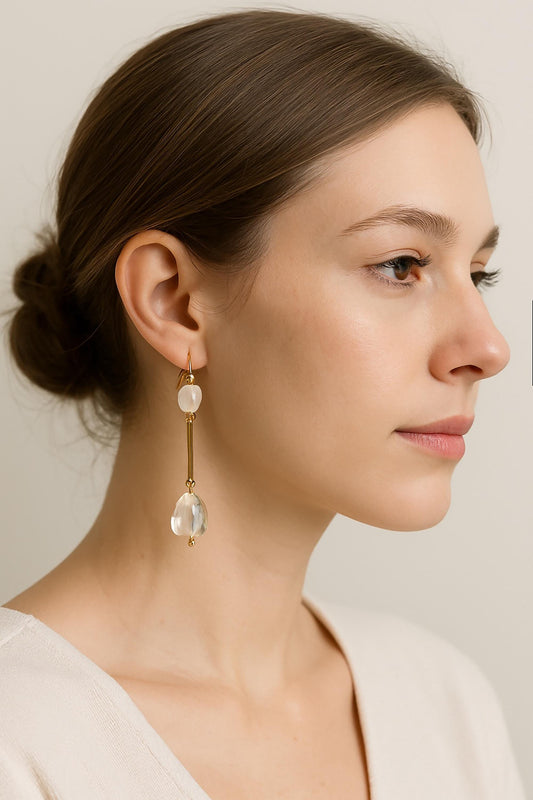 Citrine & Quartz Drop Earrings: 14k Gold Filled, Hand Cut