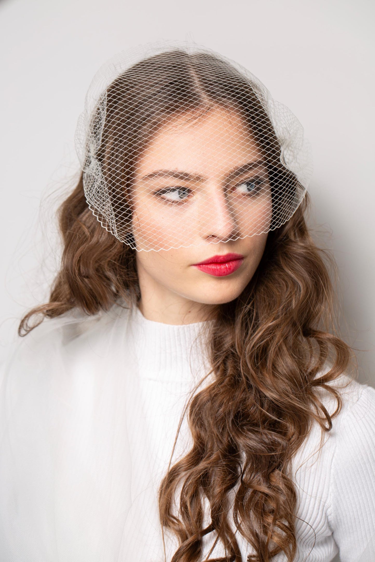 Vintage Netting Bridal Veil, Short Birdcage Face Veil in Bandeau Style Wedding Veil Courthouse Wedding Guest Veil Civil Ceremony