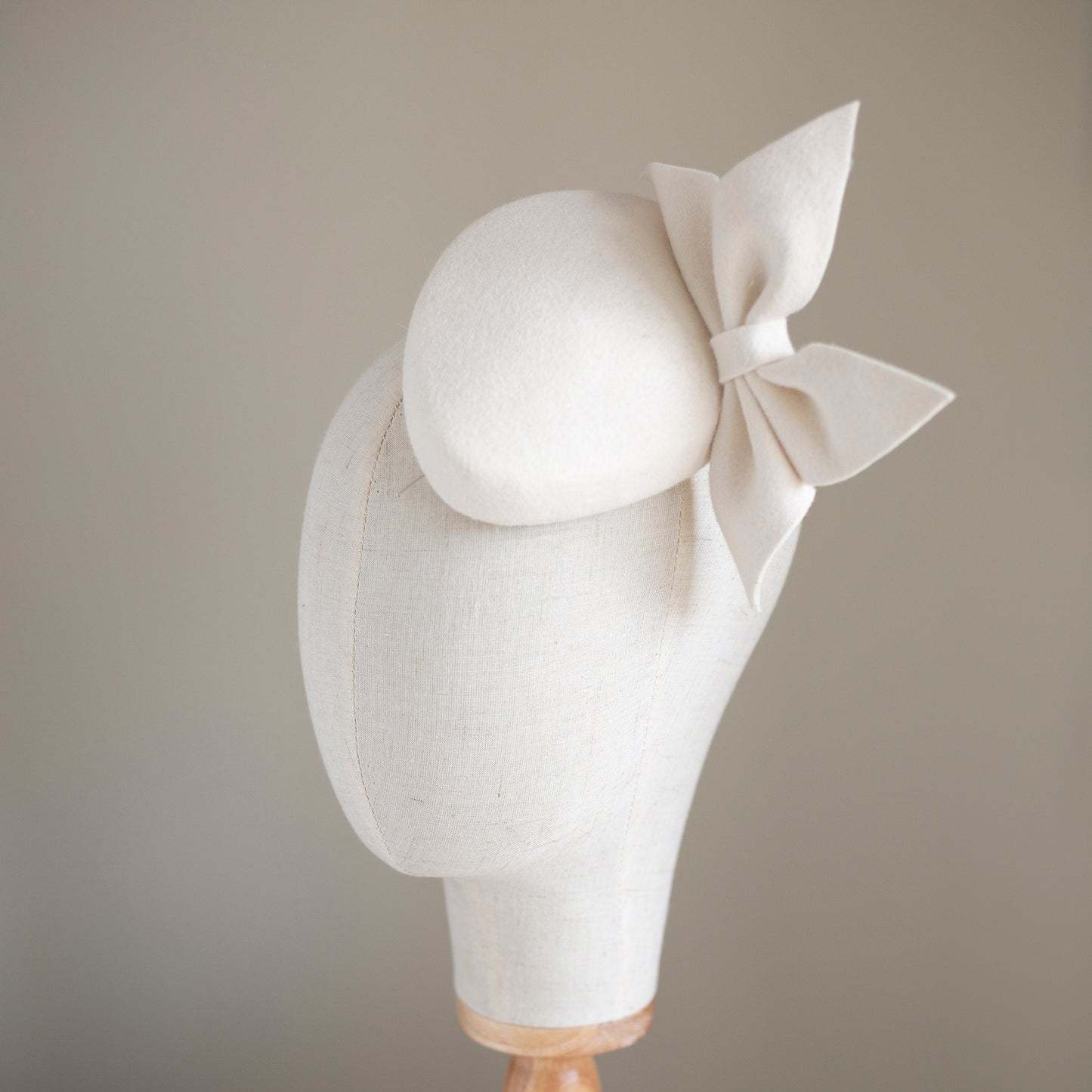 Ivory Felt Wedding Hat: Bridal Pillbox with Oversize Bow