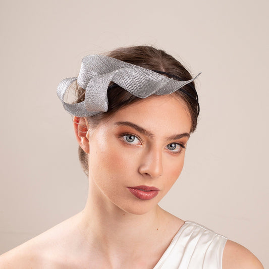 Silver Bridal Fascinator, Abstract Swirls Statement Headpiece for Wedding Guests, Party, Anniversary