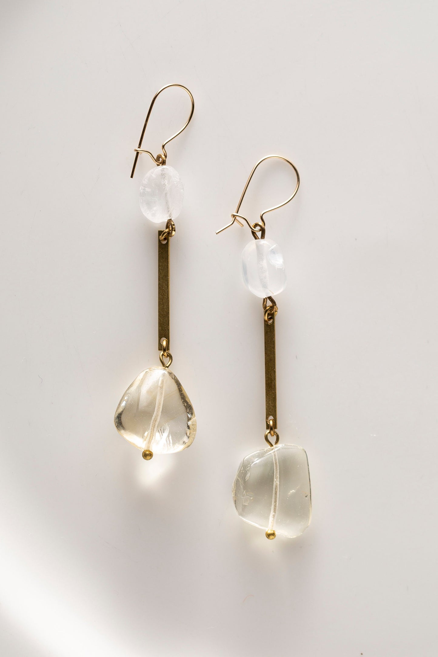 Citrine & Quartz Drop Earrings: 14k Gold Filled, Hand Cut